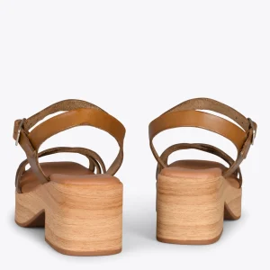 Sandalias De Tacón<miMaO Wood – Sandalias Imitacion Madera Con Tiras Camel