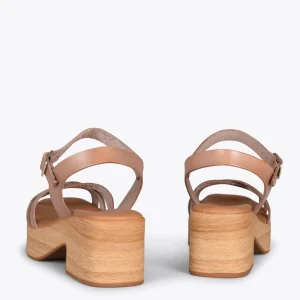 Sandalias De Tacón<miMaO Wood – Sandalias Imitacion Madera Con Tiras Taupe