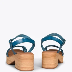 Sandalias De Tacón<miMaO Wood – Sandalias Imitacion Madera Con Tiras Azul
