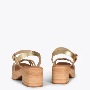 Sandalias De Tacón<miMaO Wood – Sandalias Imitacion Madera Con Tiras Platino