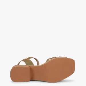 Sandalias De Tacón<miMaO Wood – Sandalias Imitacion Madera Con Tiras Platino